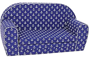 Delsit - Versatile 2 in 1 Toddler & Kid Foldable Sofa - Convertible Stylish Nugget Couch, Bed - Kid's Soft Furniture w/Washable Cover - Indoor Sleeping & Playroom Essential (Navy Anchors)