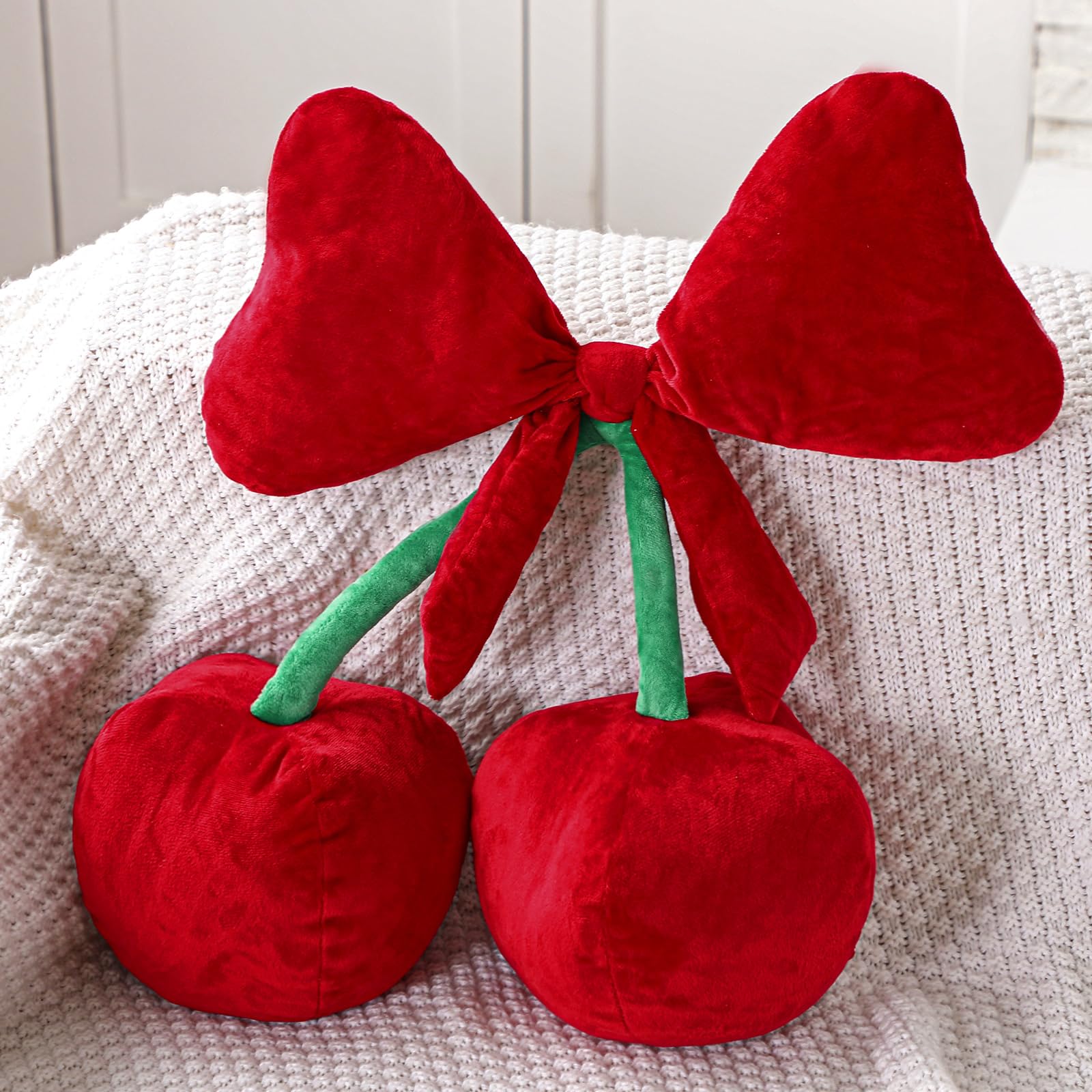 Beeveer Bow Pillow Cherry Throw Pillow Aesthetic Cute Coquette Room ...