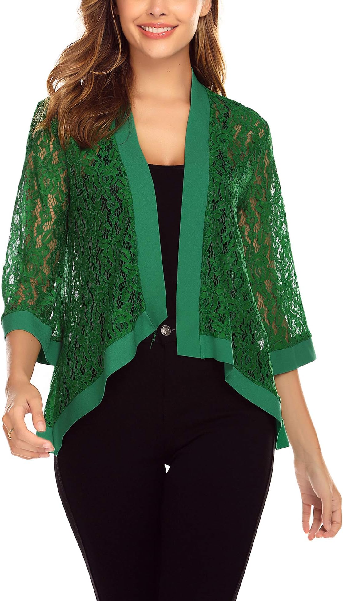 Dealwell Women's Lace Cardigan Lightweight 3 4 Sleeve Dressy Shrug Summer Jacket