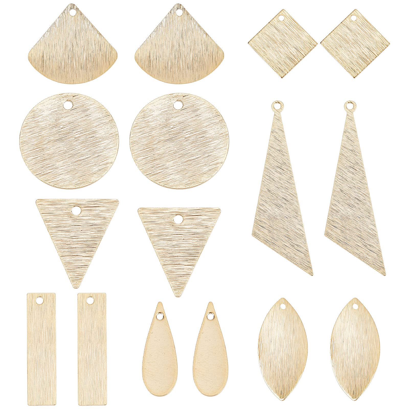 SUNNYCLUE 1 Box 32Pcs 8 Styles Real 24K Gold Plated Brass Charms Flat Round Tectured Metal Charms Teardrop Triangle Rectangle Stamping Tag Blanks for jewellery Making DIY Earrings — image 1