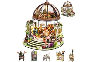 FLYNOVA DIY Miniature House Kit,Mini Green Garden House Building Kit with Furnitures & LED,Tiny House Dollhouse Kit for Adults Teens Hobby,3D Wood Arts Crafts Model Kit,Plant Lover Home Decor Birthday Gifts