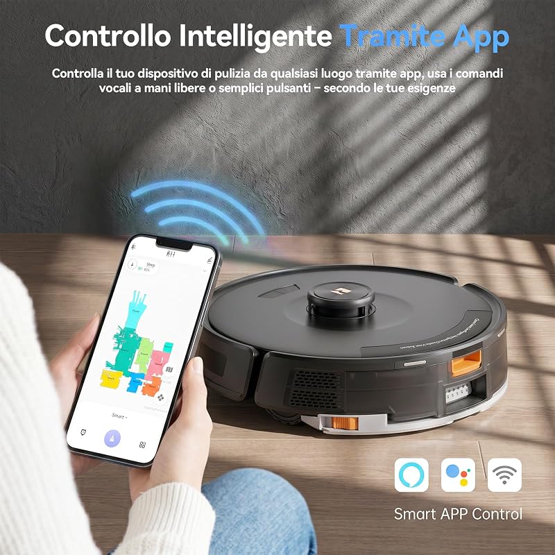 D8 Pro Aspirapolvere Robot Lavapavimenti, 38000Pa Aspirapolvere Robot con Mappatura, Anti-Avvolgimento Peli, Navigazione LiDAR, Robot 4-in-1 Aspira e Lava per Pavimenti/Moquette