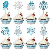 24Pcs Snowflake Oh Baby Cupcake Toppers Silver Glitter Winter Frozen It's a Boy Pick Decorations for Onederland Babyshower Birthday Boy Snowflake Party