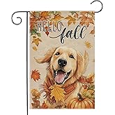 Garden Flags, Hello Fall Garden Flag, Golden Retriever Dog Maple Leaf Flag Double-Sided Flags for Farmhouse Yard Outdoor Decoration-12 x 18inch (Golden Retriever)