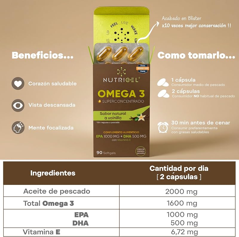 Omega 3 Capsulas 2000mg EPA 1000mg DHA 500mg Blíster Vainilla 90 cap — foto 6 de 8