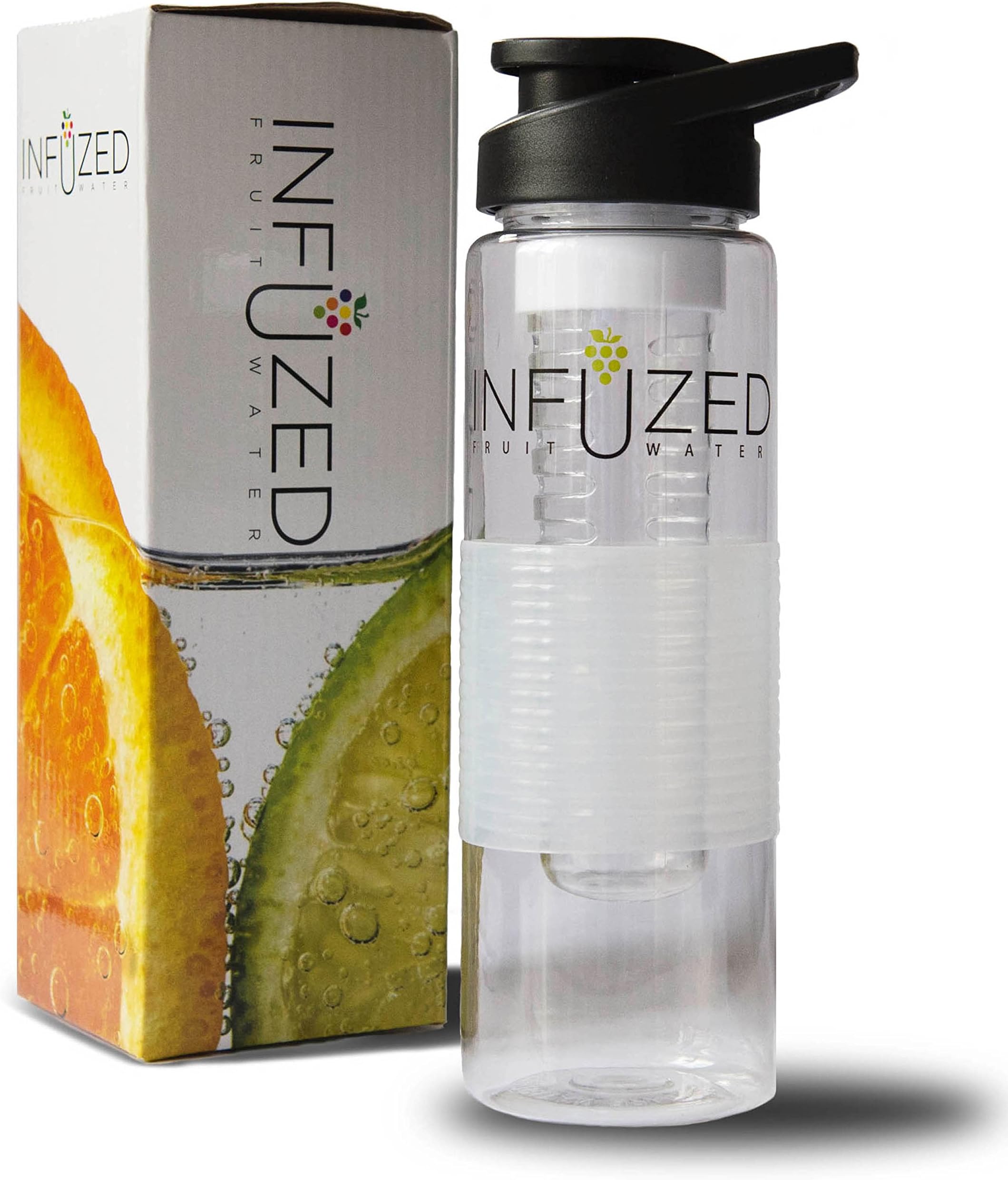 Best Water Bottle with Fruit Infuser by INFUZED, Features a Rubber Grip and Flip Top Lid, Includes Recipe E-Book