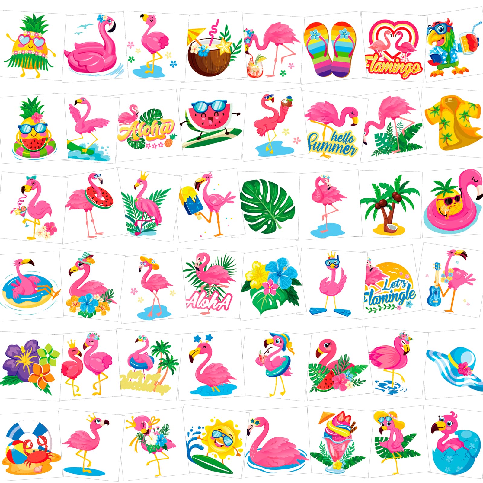 HOWAF 96Pcs Flamingo Temporary Tattoos for Kids, Pink Water Resistant Animal Print & Floral Designs, Ages 3+
