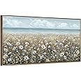 Large Wall Art for Living Room Framed Boho Beach Coastal Floral Ocean Wall Picture Farmhouse Daisy Flower Sea Canvas Print Nautical Neutral Vintage Warm Artwork Home Bedroom Office Décor 48x24