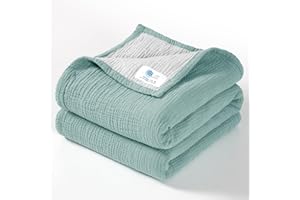 Lulu moon Muslin Baby Blanket - Cotton Quilt Blankets for Toddlers - Reversible Nursery Crib Blanket for Baby Boys and Girls 47"x47"(Sage)