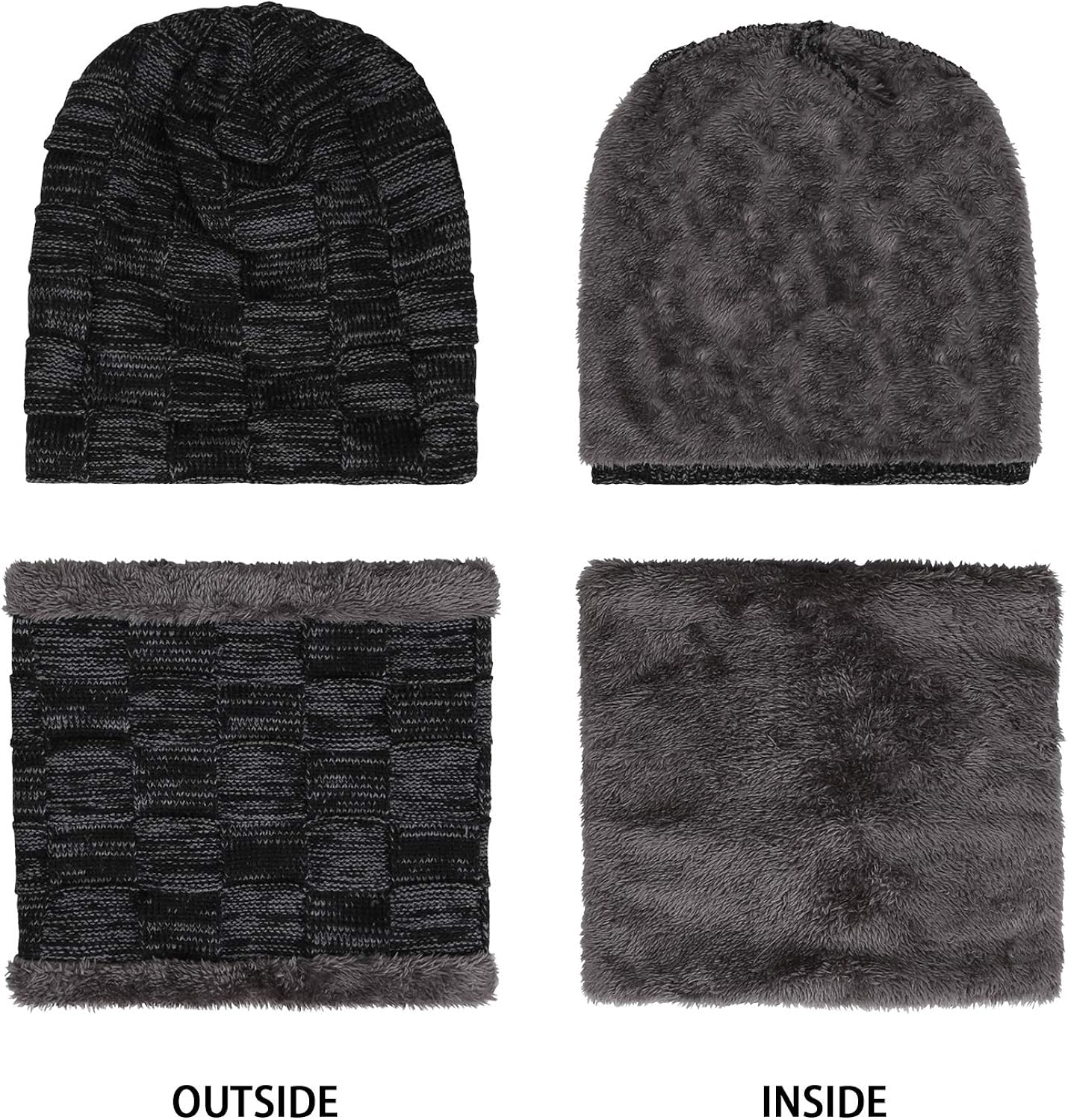 Winter Beanie Hats Scarf Set Warm Knit Hats Skull Cap Neck Warmer with Thick Fleece Lined Winter Hat & Scarf for Men Women at  Men’s Clothing store