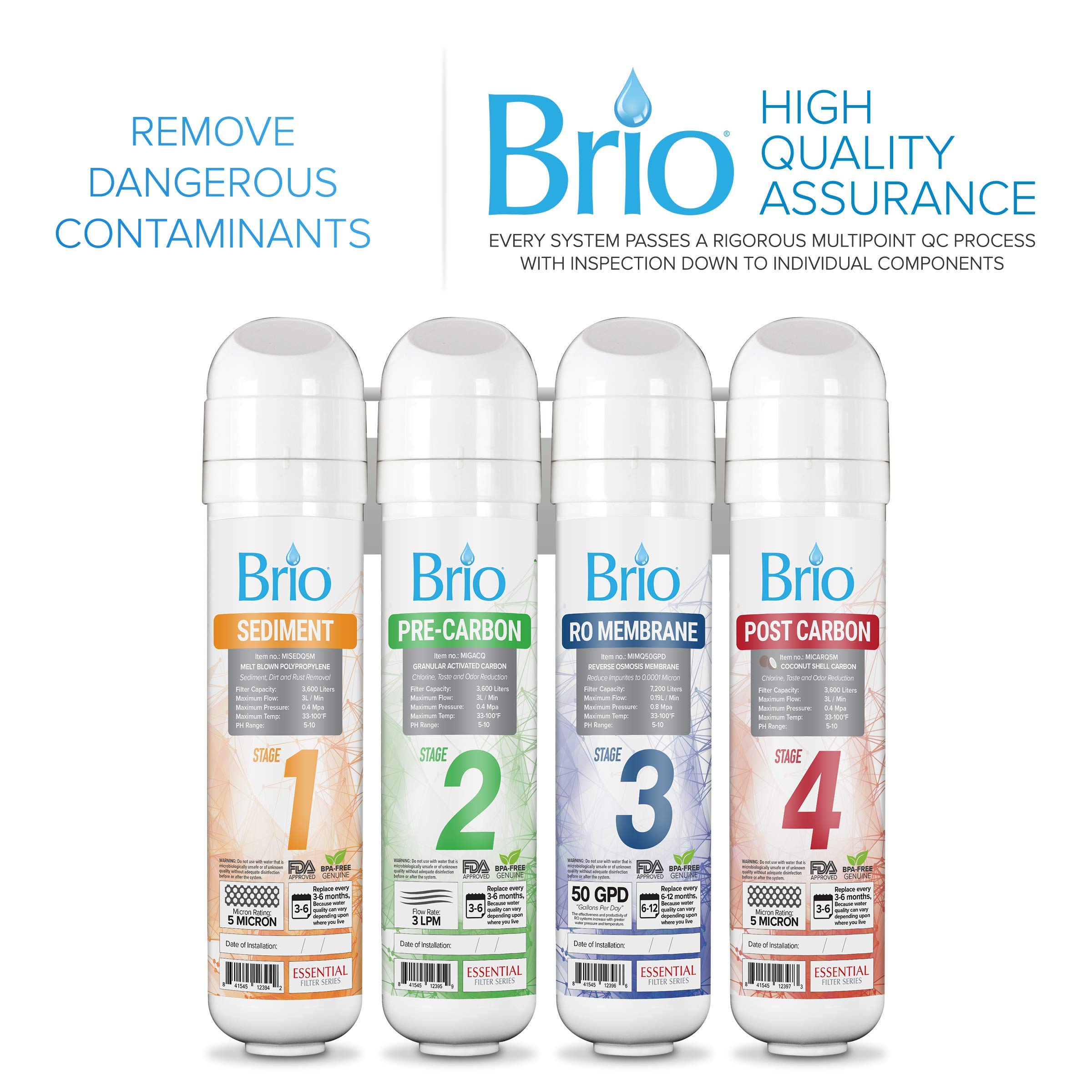 Brio Commercial Grade Bottleless Ultra Safe Reverse Osmosis Drinking Water Filter Water Cooler Dispenser-3 Temperature Settings Hot, Cold & Room Water - UL/Energy Star Approved – Point of Use