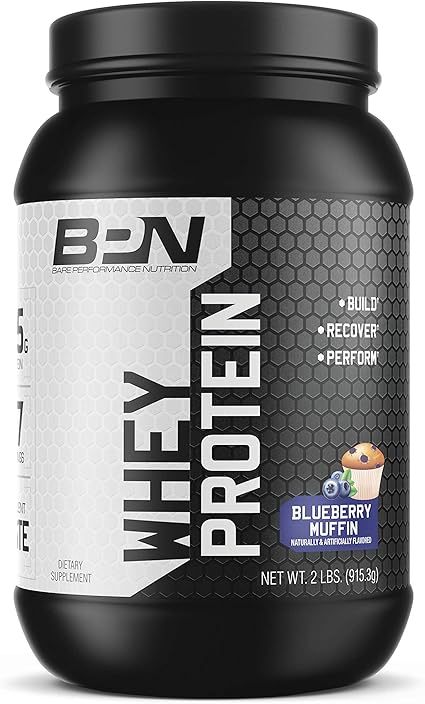 Amazon Com Bare Performance Nutrition Whey Protein Powder Meal Replacement 25g Of Protein Excellent Taste Low Carbohydrates 88 Whey Protein 12 Casein Protein Blueberry Muffin Health Personal Care
