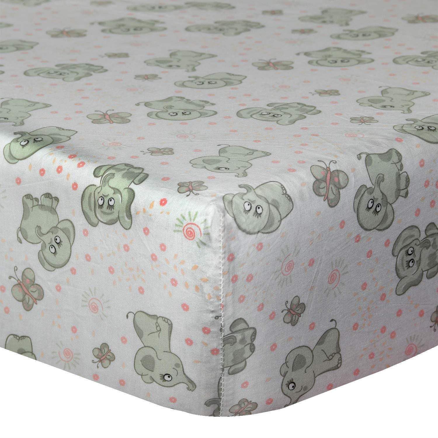 Cuddles & Cribs 1 Pack GOTS Certified Organic Cotton Fitted Crib Sheet - Happy Elephant