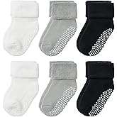 VWU Baby Toddler Kids Ankle Crew Socks with Grips Unisex Warm Thick Cotton Winter Socks 0-10 Years 6/8 Pack