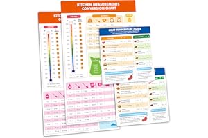 Kitchen Conversion Chart, 2 Magnetic & 2 Sticky Removable Tear/Water Resistant Measurement Conversion Charts + 68 Waterproof 