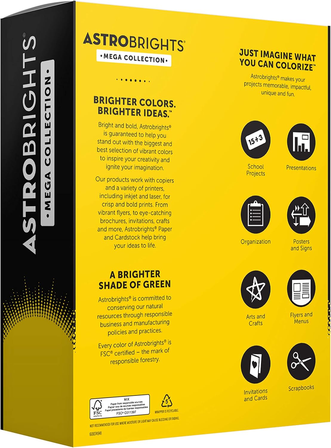 Astrobrights Mega Collection, Colored Cardstock, Bright Yellow, 320 Sheets, 65 lb/176 gsm, 8.5" x 11" - MORE SHEETS! (91625) : Office Products