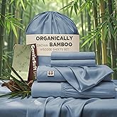 Bedsure 100% Organically Grown Bamboo Viscose Sheets - 18 Inches Deep Pocket Sheets with Elastic Corner, King Size Sheets Set, Ultra-Soft, Silky & Cooling Bedsheets, Oeko-Tex, 4 Pieces, Mineral Blue