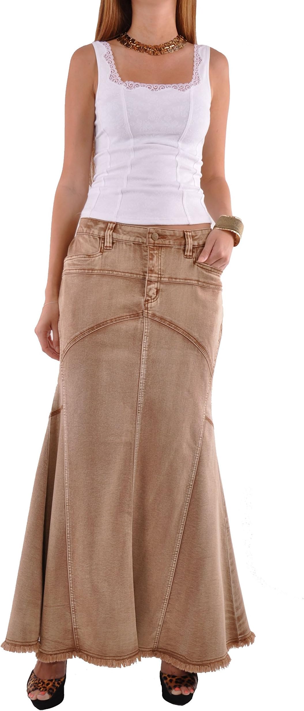 Style J Brown Beauty Long Denim Skirt