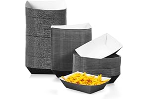 Yinkin 200 Pcs Paper Boat Disposable Christmas Food Trays Nacho Trays Kraft Paper Boats for Tacos Concession Party Supplies(2lb,Black)