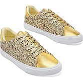 AISFAES Glitter Sparkly Low Top Sequins Lace Up Tennis Shoes Comfort Bling Fashion Shiny Walking Shoes