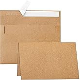 Silunkia 100 Packs Blank Brown Note Cards and Envelopes 4 x 6 Heavyweight Folded Cardstock and A4 Envelopes Printable Self Seal for DIY Greeting Cards, Wedding Invitations, Thank You Card, Birthday
