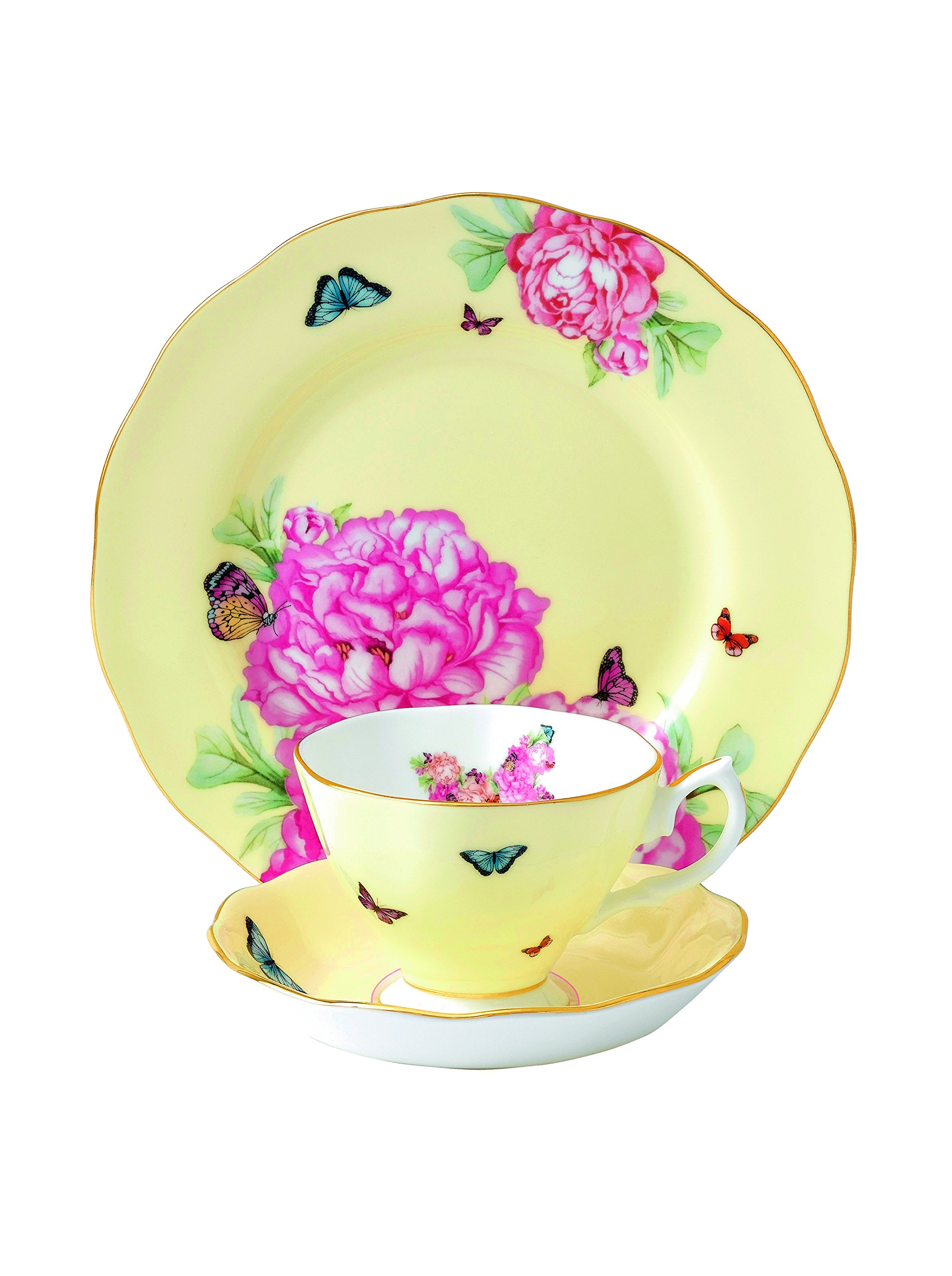 Royal Albert Miranda Kerr 40001838 Joy Teacup, Saucer & 20cm Side Plate 3 Pc Set, Bone China, Yellow 22
