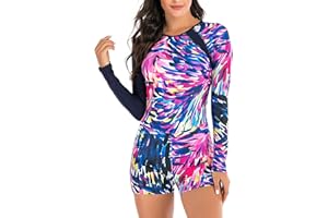 YATEEN Womens Athletic Training Swimsuit Long Sleeve Rashguard