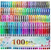 Glitter Gel Pens, 100 Color Glitter Pen Set for Making Cards, 30% More Ink Neon Glitter Gel Marker for Adult Coloring Books, 
