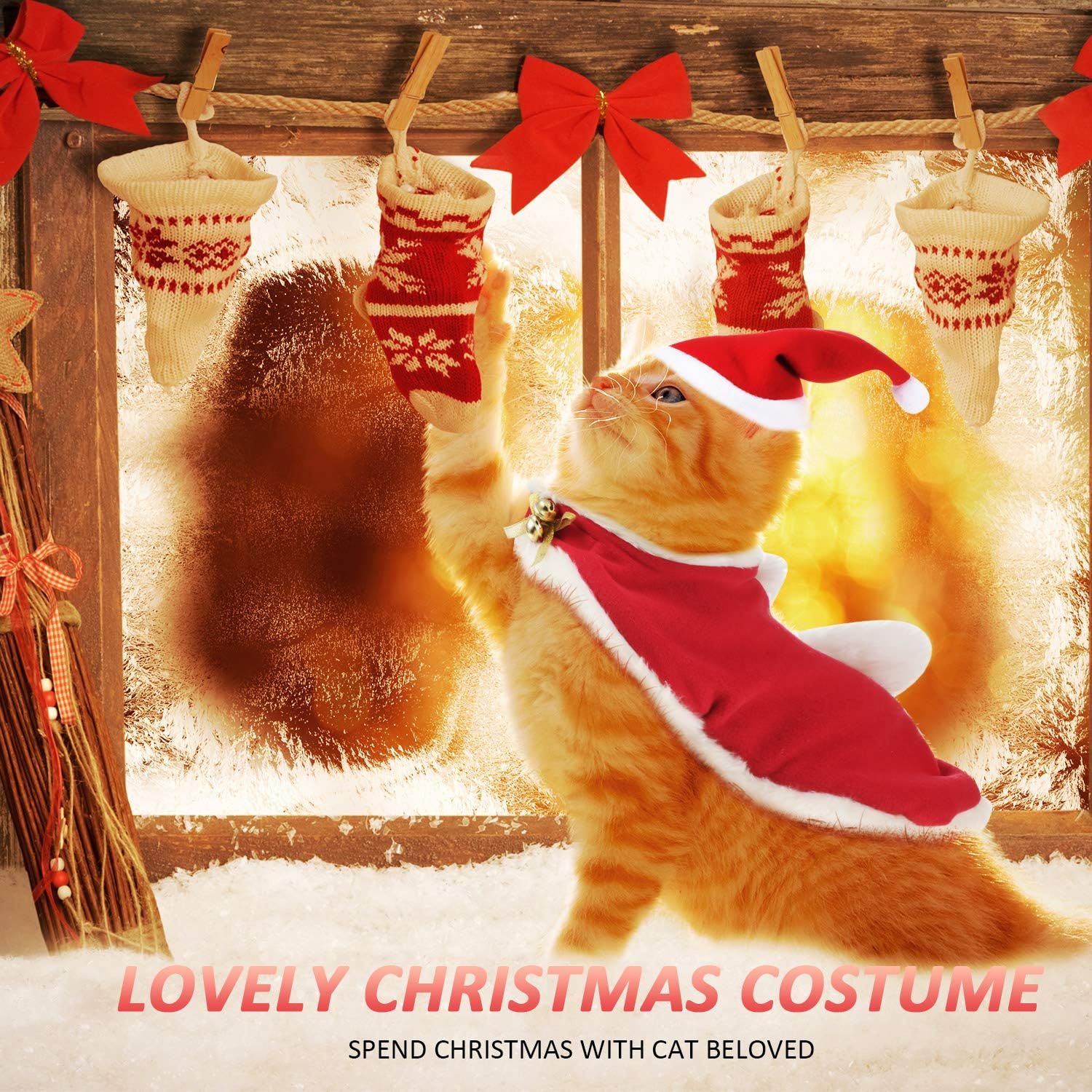 Syhood 4 Pieces Cat Christmas Outfit Christmas Cat Santa Hat and Scarf Christmas PET Costume Set Dog Puppy Kitten Cosplay Adjustable Costume Accessories for Small Cat - Image 5