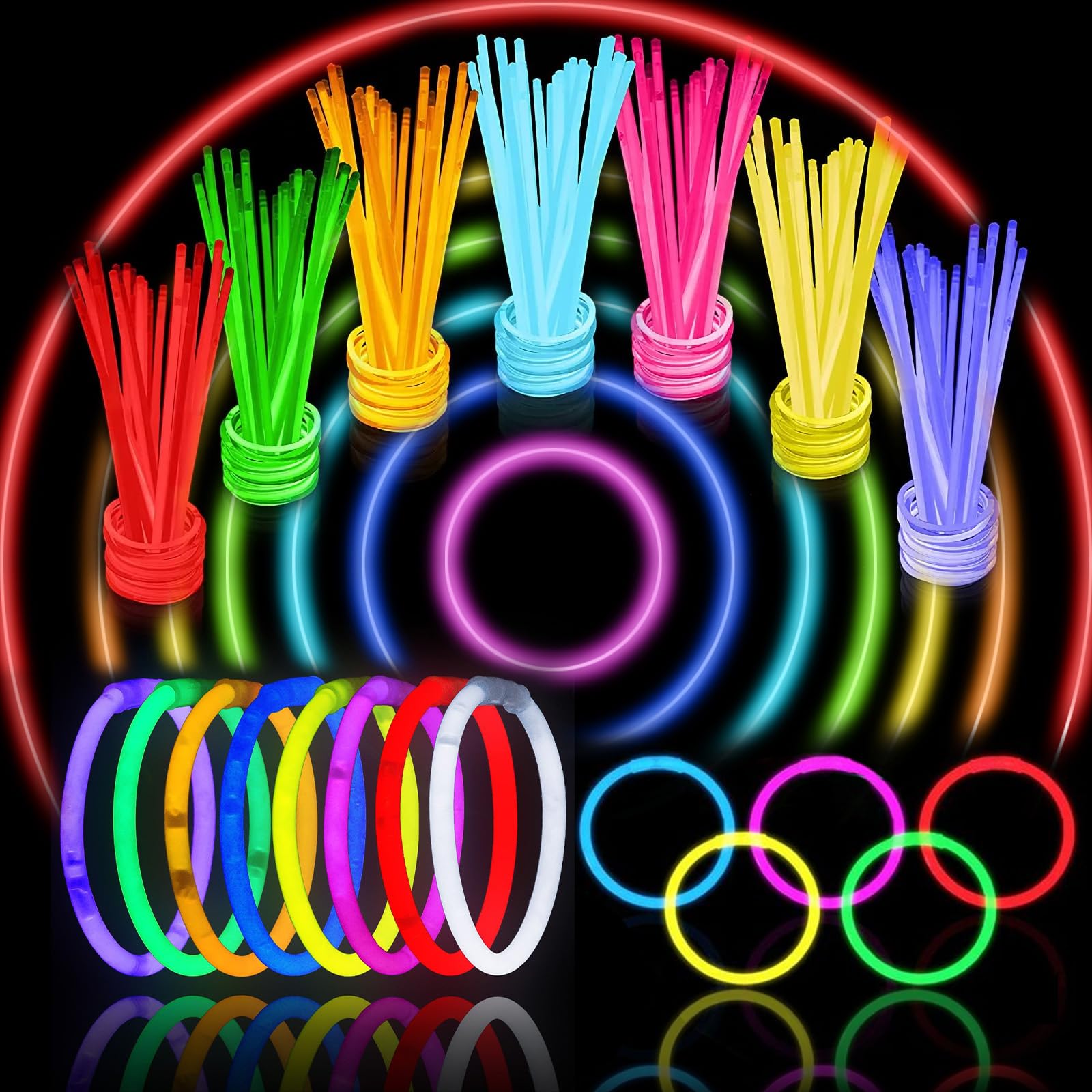 AUXHCYL Glow Sticks Party Packs - 205 Pcs Festival Accessories Glasses Kit and Connectors - Party Supplies for Children Adults - Halloween Neon GlowSticks Glow in The Dark