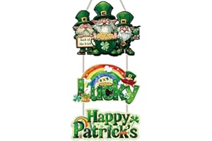 Aryroi St. Patrick's Day Sign for Front Door,St Patricks Wreath,Happy Patrick's Gnome Sign,Shamrocks Hanging Plaque,Spring Welcome Sign,Lucky Irish Wood Decor for Outdoor Yard Porch Spring Party Gift