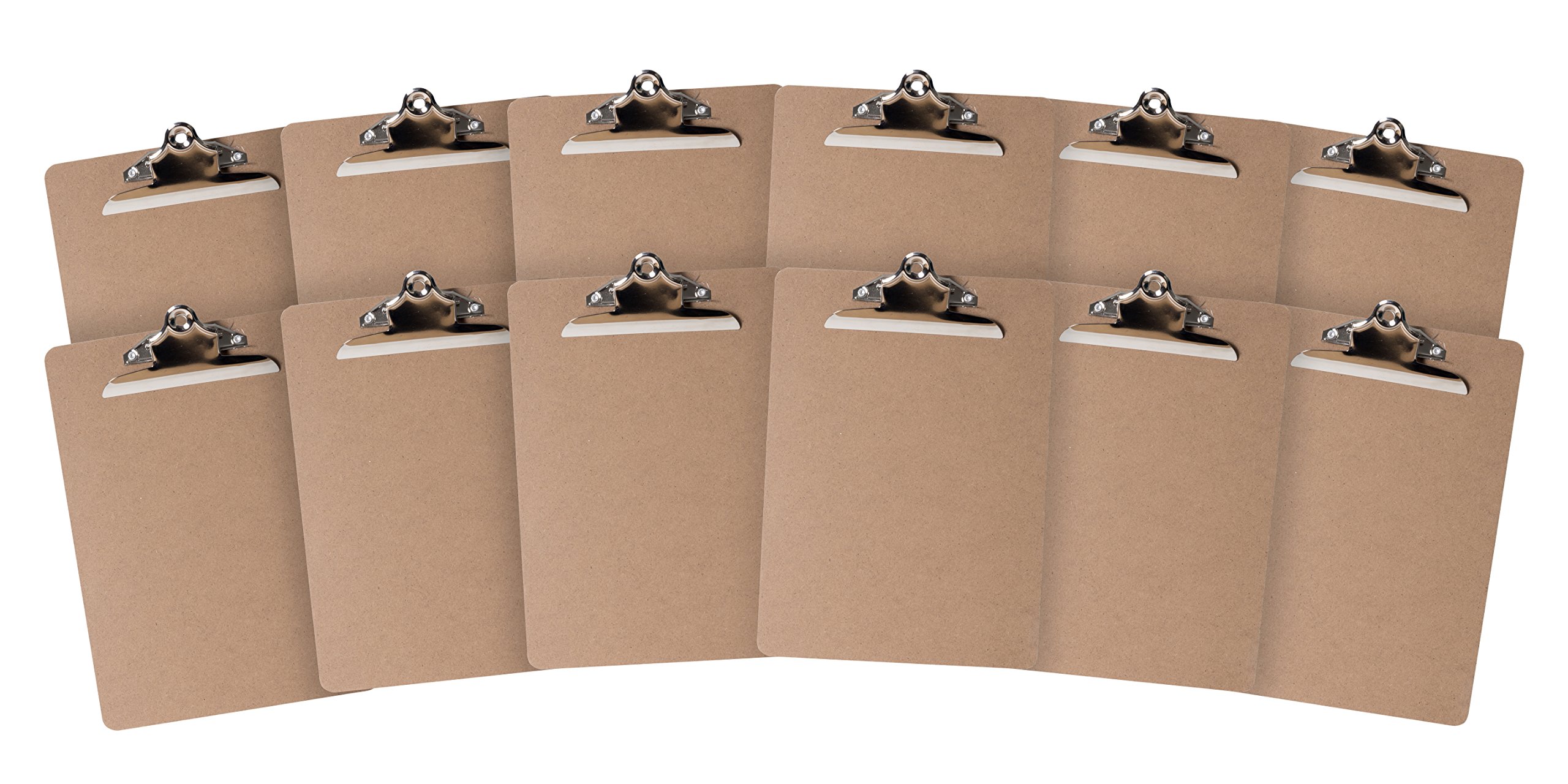 12Units Hardboard Clipboards Flat Classic Metal Clip Classroom Office