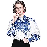 LAI MENG FIVE CATS Women's Button Down Floral Print Shirt Casual Loose fit Blouses Tops