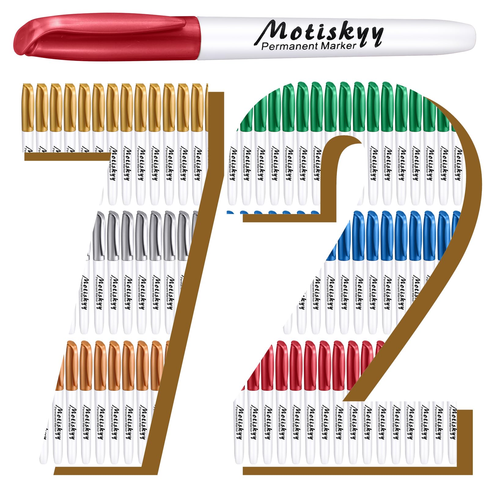 Photo 1 of Motiskyy 72 Pcs Metallic Marker Pens Bulk Fine Point Metallic Permanent Markers Paint Pens for DIY Crafts, Artist Illustration, Gift Card Making, Crafts, Scrapbooking(Multicolor)