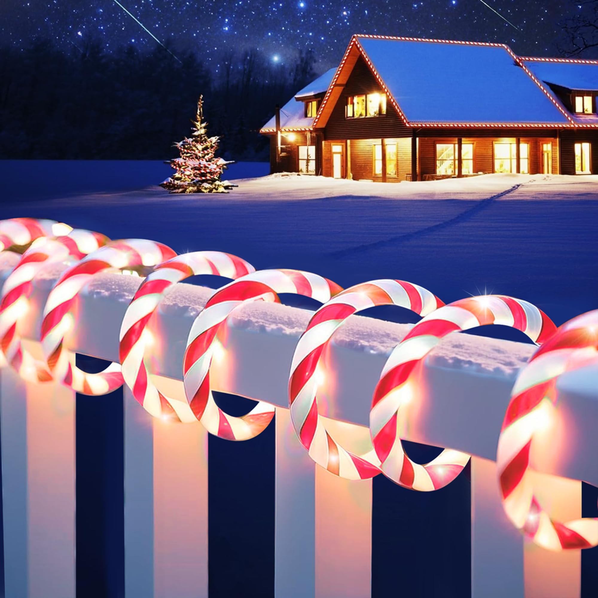 Photo 1 of Christmas Candy Cane Rope Light - 33FT 200 LED Decor Lights, 8 Lighting Modes for Garden Patio Deck Party Xmas Tree Indoor Outdoor Christmas New Year Winter Decorations (Waterproof & Frost-proof)