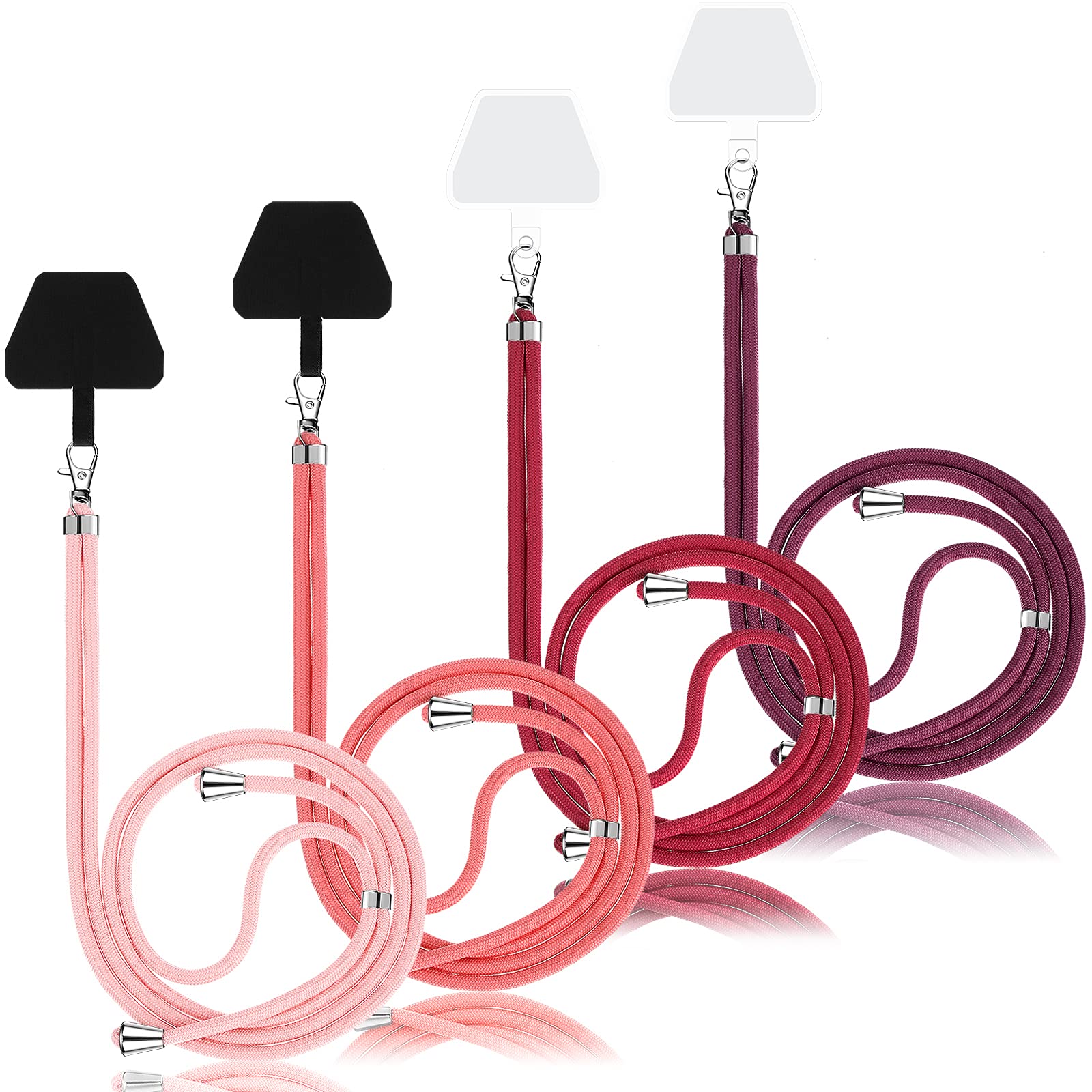 Weewooday 4 Pieces Universal Cell Phone Lanyards with Adjustable Detachable Nylon Neck Crossbody Lanyard and 4 Pieces Black and Transparent Pads for Most Smartphones (Red Color Series)