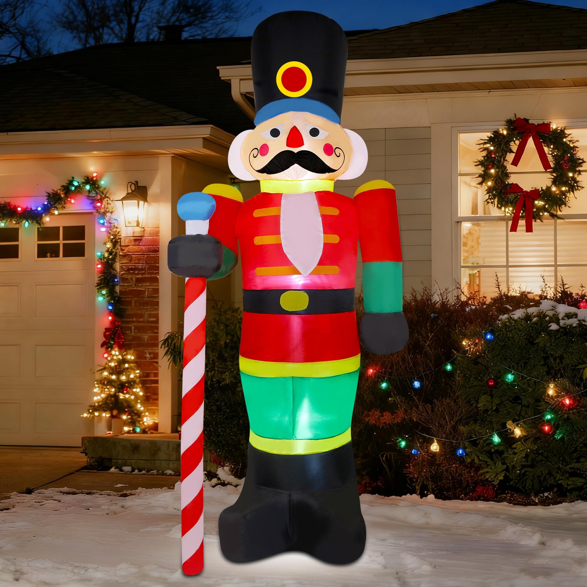 Photo 1 of yofit 8 FT Christmas Inflatable Nutcracker Soldier Outdoor Decorations, Blow Up Decorations Santa Soldier with LED Lights for Yard Lawn Garden Holiday Party