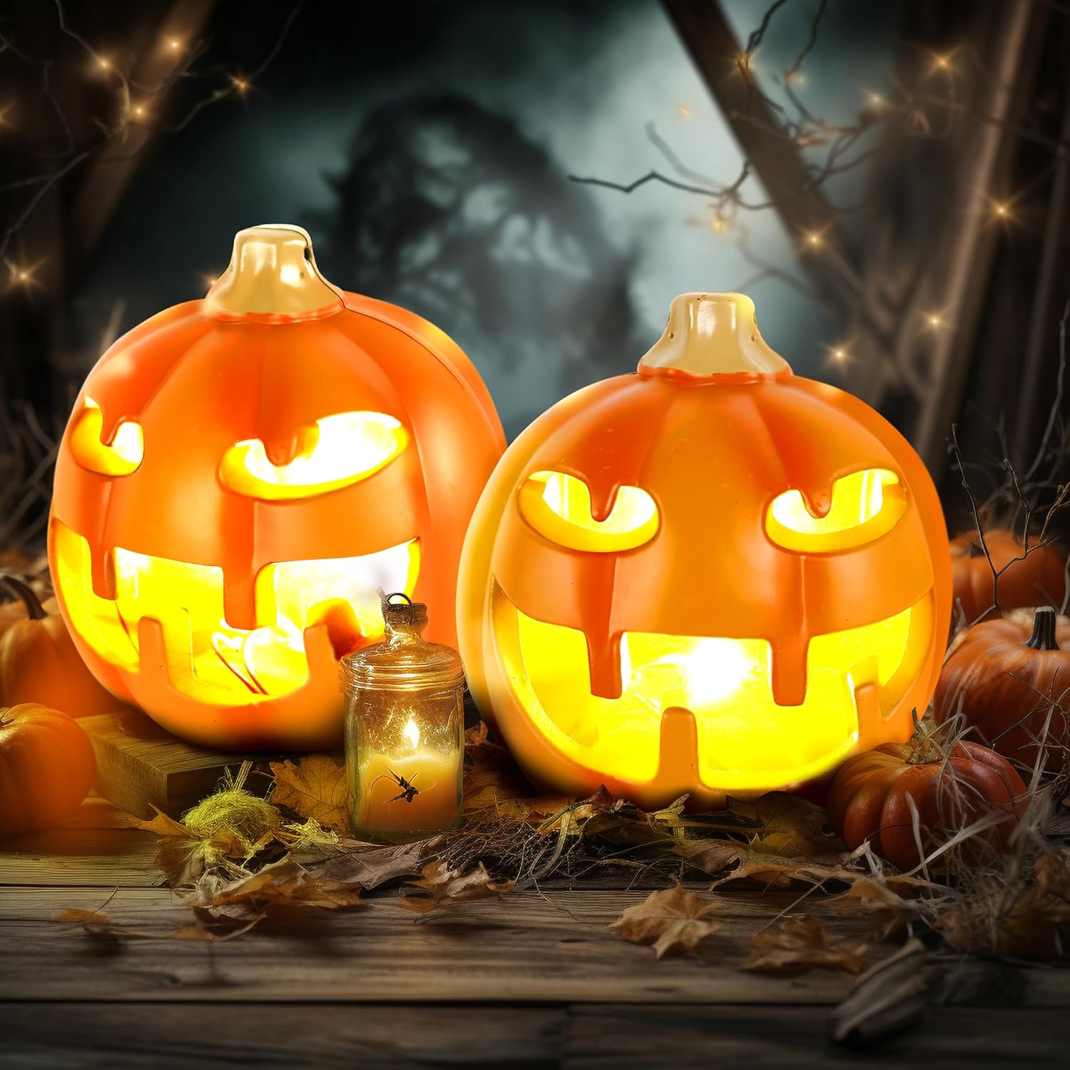 Candles & Holders - Pumpkin Lights, Jack Lantern Halloween Ornaments, Holiday Lights for Indoor Or Outdoor Decors Halloween Party Decoration