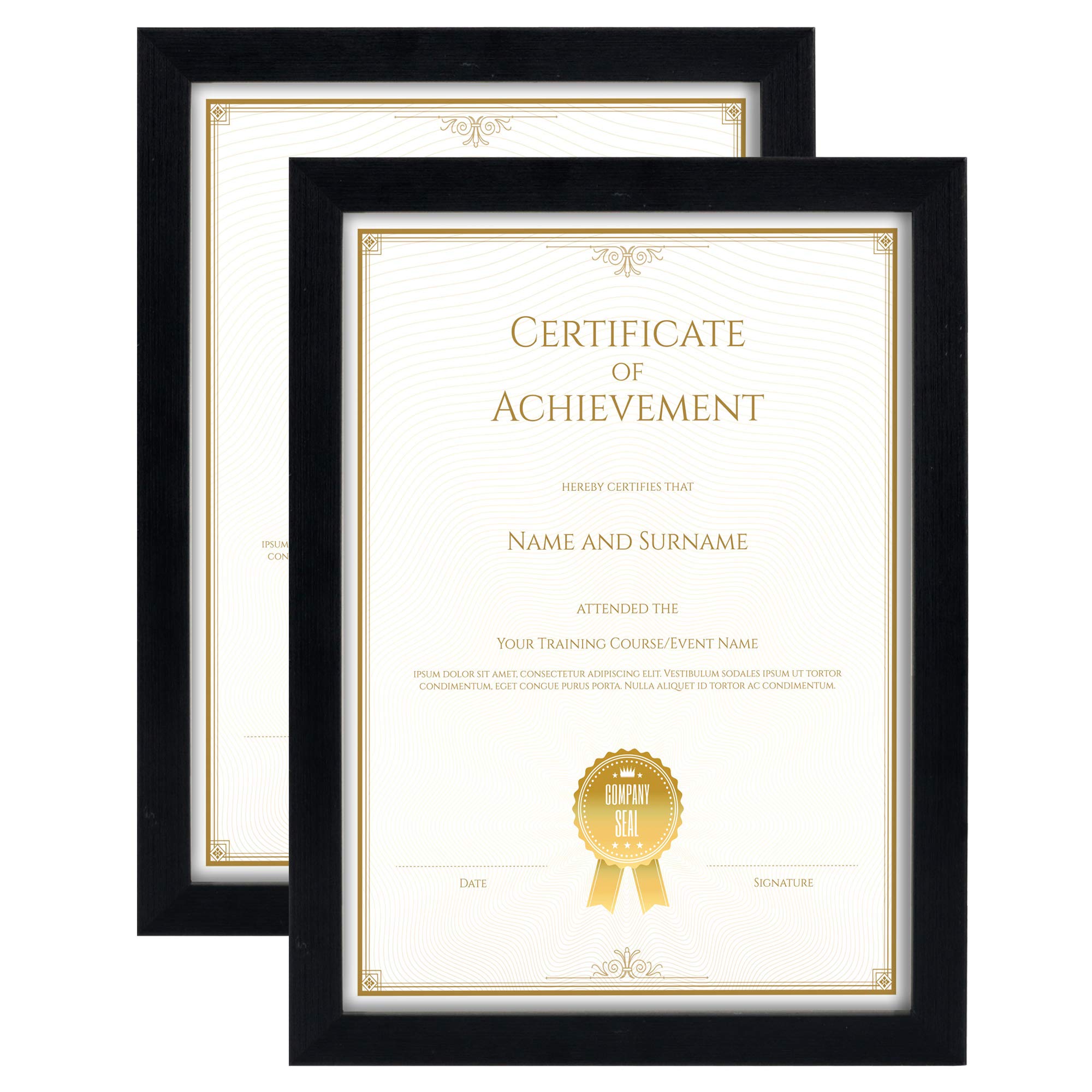 GraduatePro A4 Certificate Frame Black Graduation University Degree Frame with Mount Wood Wall Hanging Tabletop Standing 11x8 2 Pcs