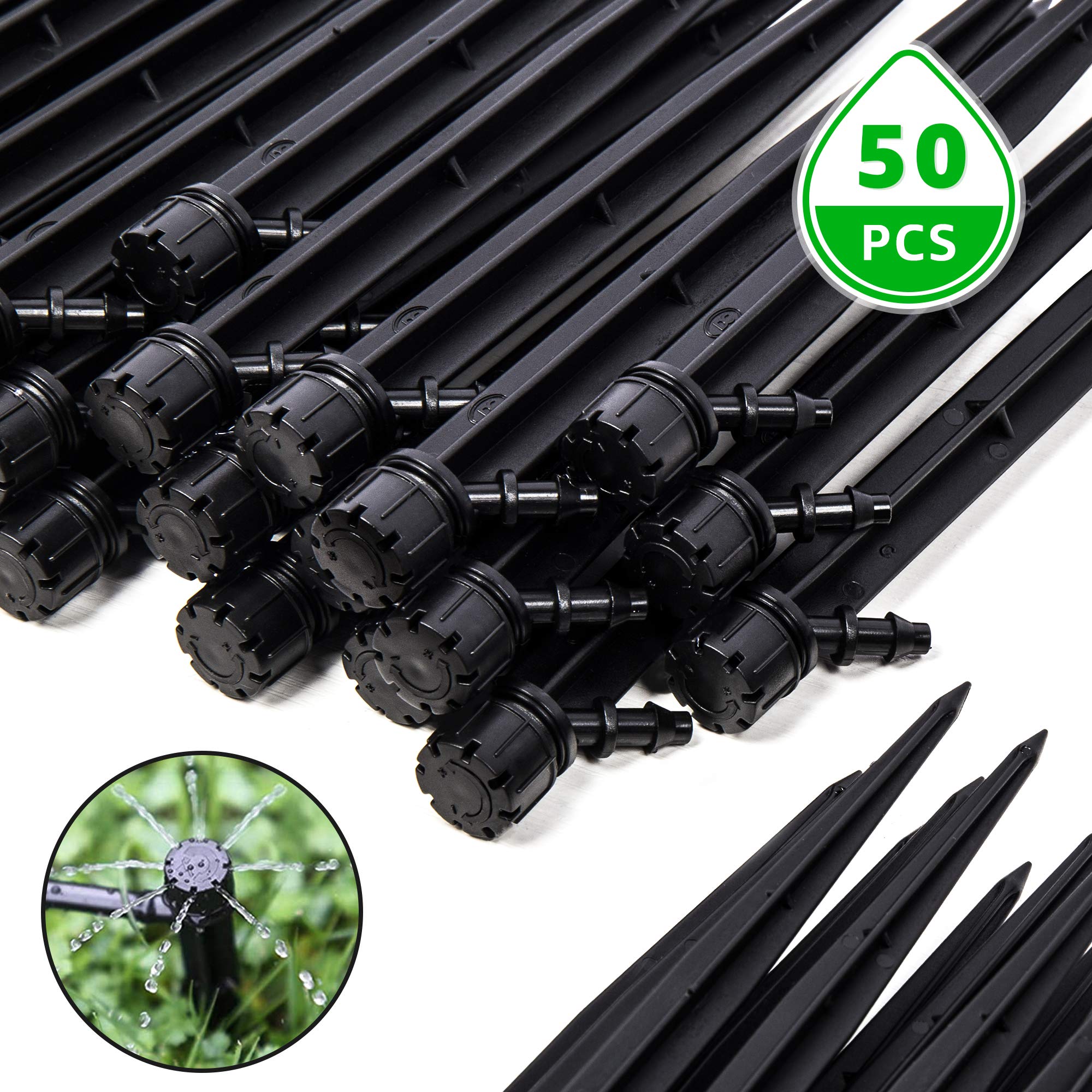 EOX Drip Irrigation Emitters, 50 PCS Water Flow Irrigation Drippers 1/4 in Adjustable Drip