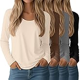 Oakgarden 4 Pack Women's Scoop Neck Long Sleeve Tops, Loose Casual T-Shirts Fall Layer Trendy Soft Basic Tee for Ladies