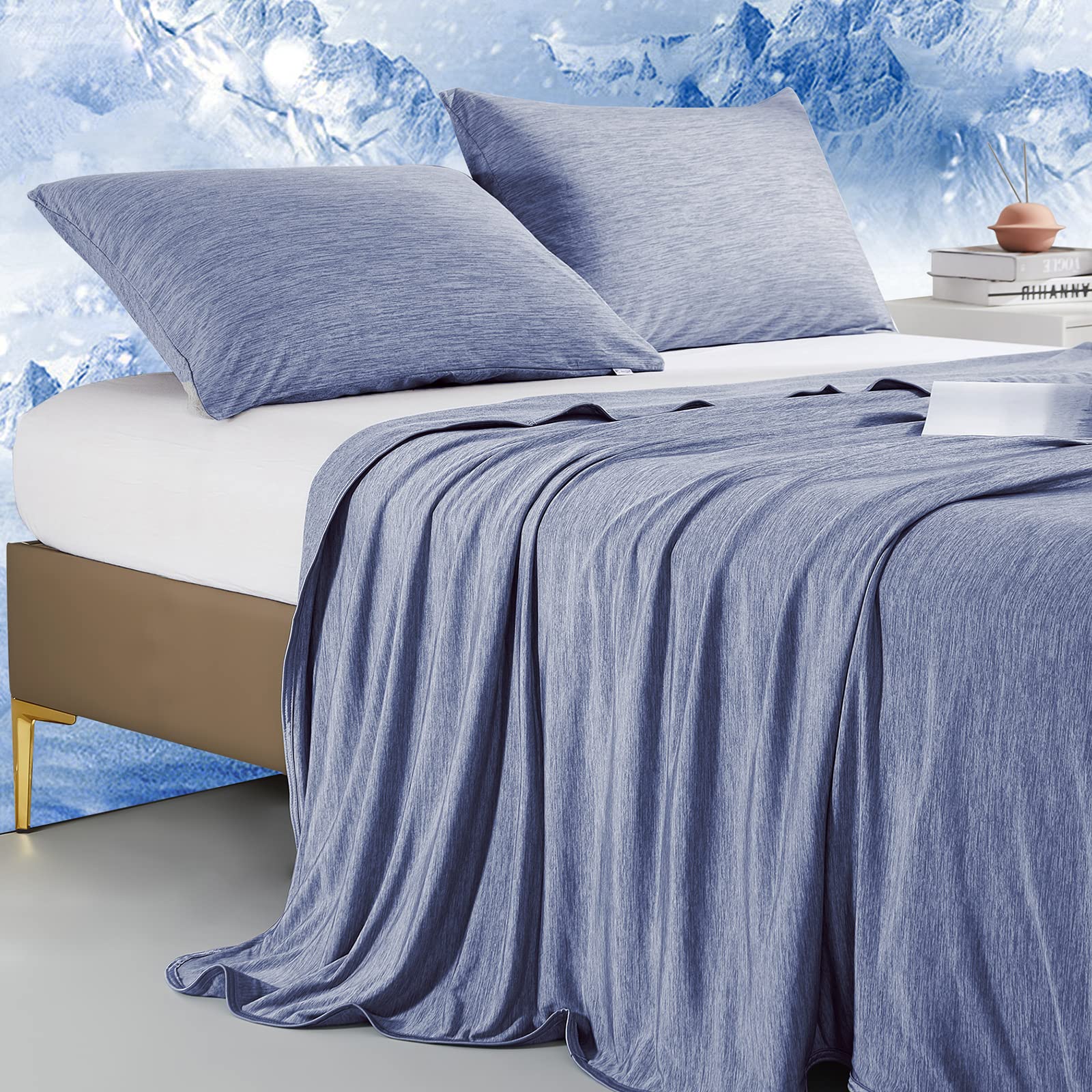 Marchpower Cooling Blanket, Arc-chill 3.0 Cooling Fiber Summer Blankets, Q-Max>0.5 Double-sided Lightweight Cool Blanket for Night Sweats Adult Kids Hot Sleeper, Breathable & Comfort, 150x200cm, Blue