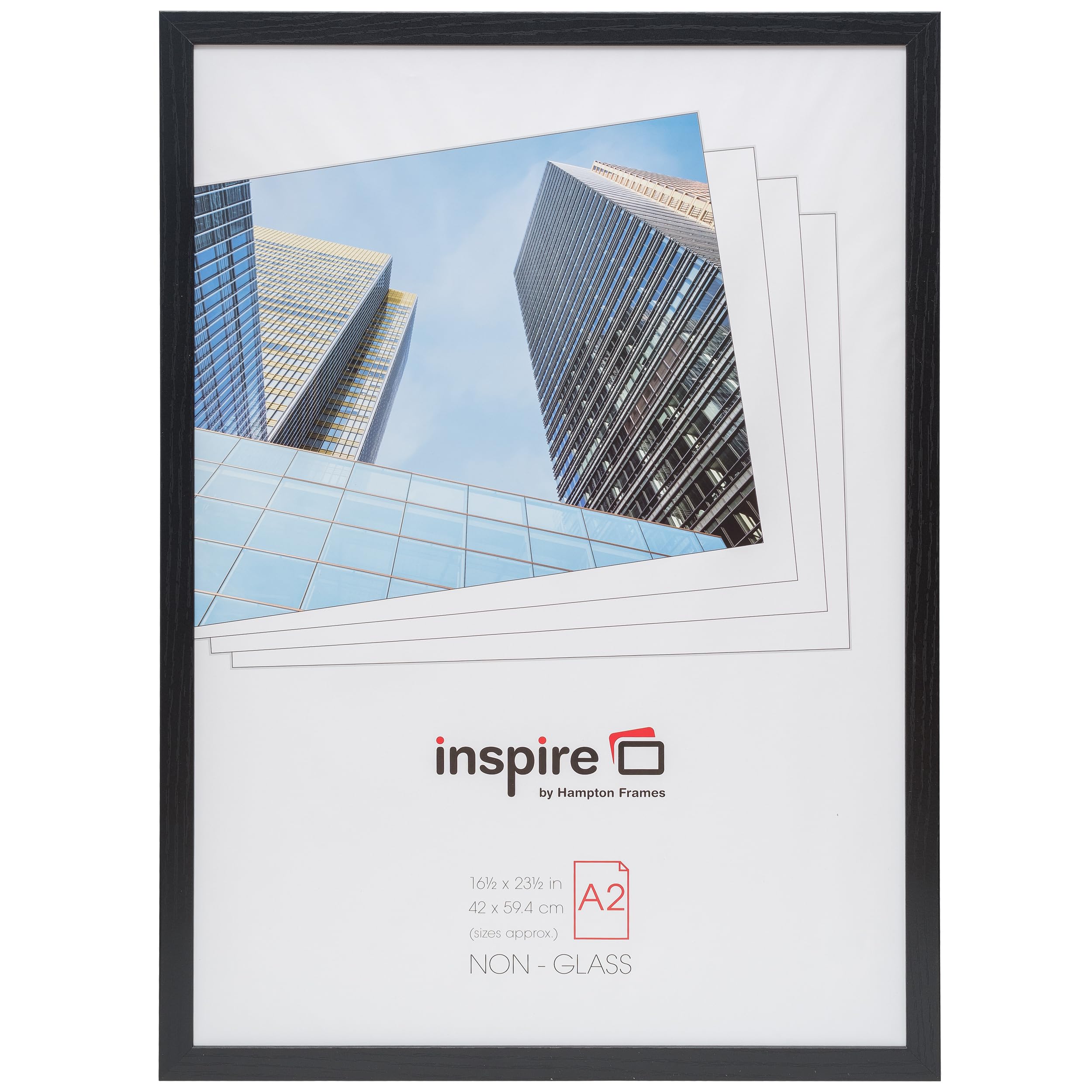 Hampton Frames | Oxford A2 Picture Frame OXFA2NG | 42x59cm, Black, MDF, Acrylic Front | Wall Mount, Landscape or Portrait | Display Posters, Photos, Certificates
