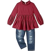 Sinda Toddler Girl Clothes Ruffle Tops and Ripped Jeans Pant Sets Cute Girls Outfits for Fall Winter 2-7 Years