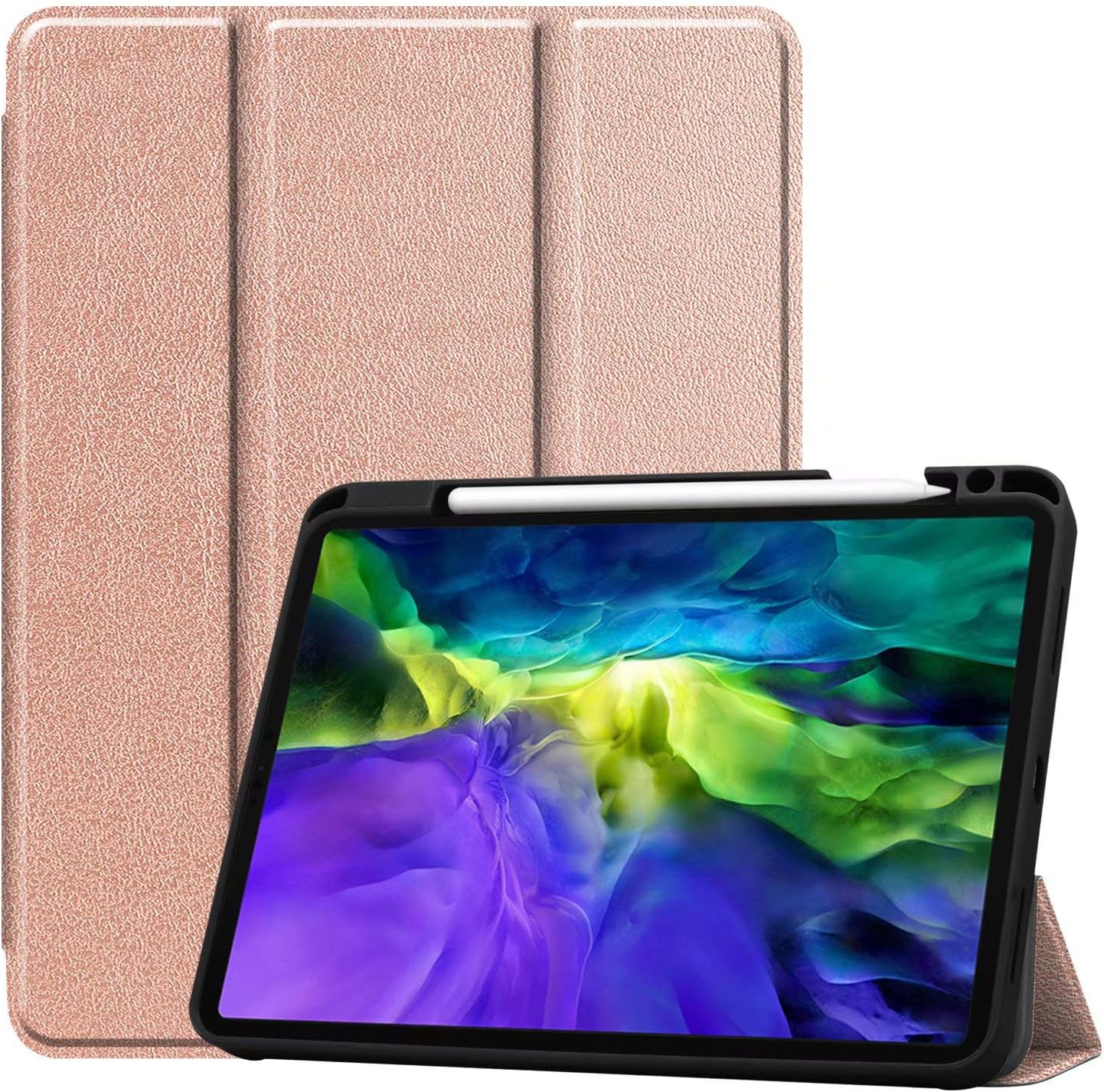 Ultra Slim case for iPad Pro 11" 2020&2018 with Pencil Holder, Techcircle [Support Apple Pencil Charging] Smart Trifold Stand Magnetic Cover Soft TPU Back Protective Case, Auto Wake/Sleep(Pink)