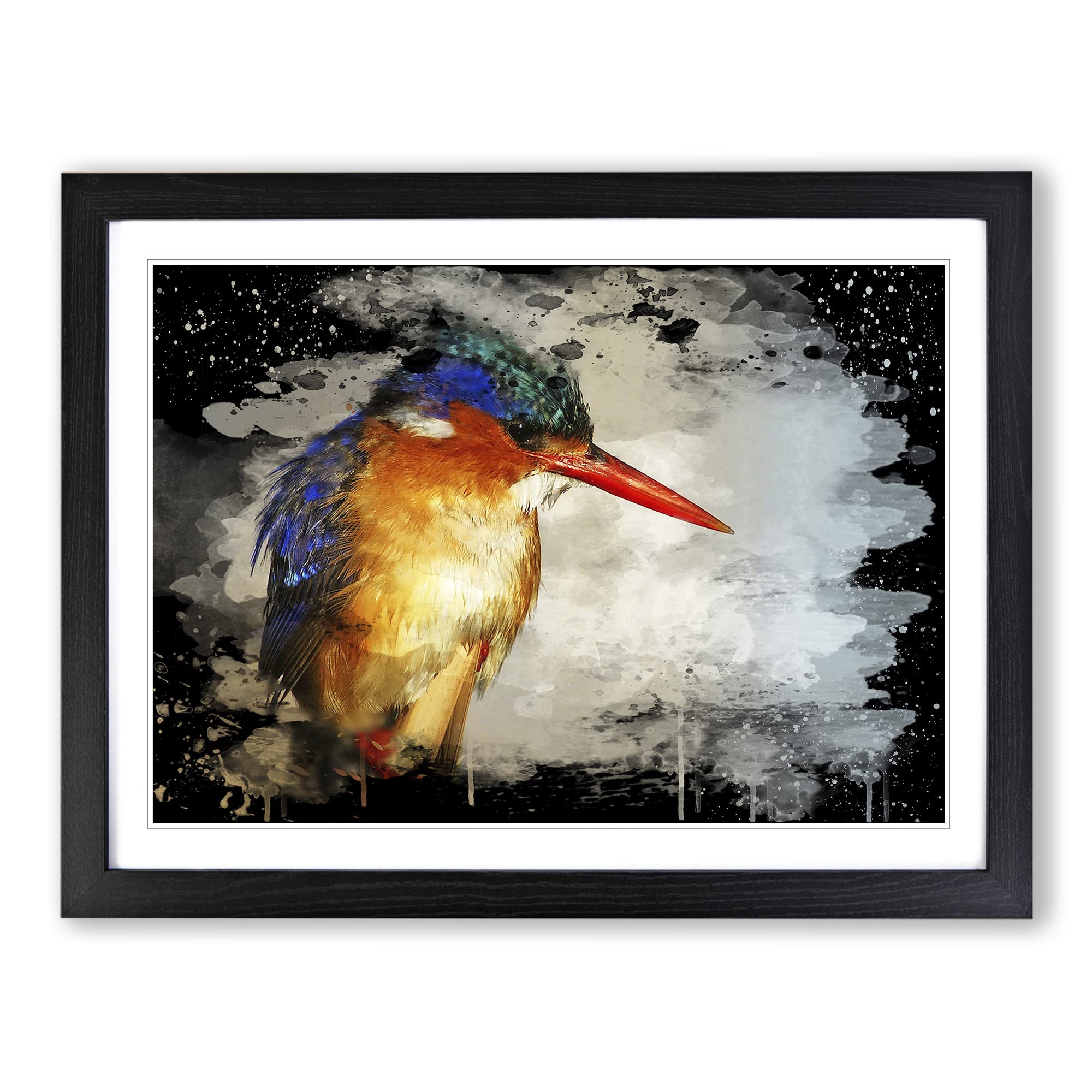 Kingfisher Bird Modern CB Framed Print | A4 Black Framed Wall Art | Ready to Hang | Modern Nature Picture | Living Room Bedroom Lounge Office