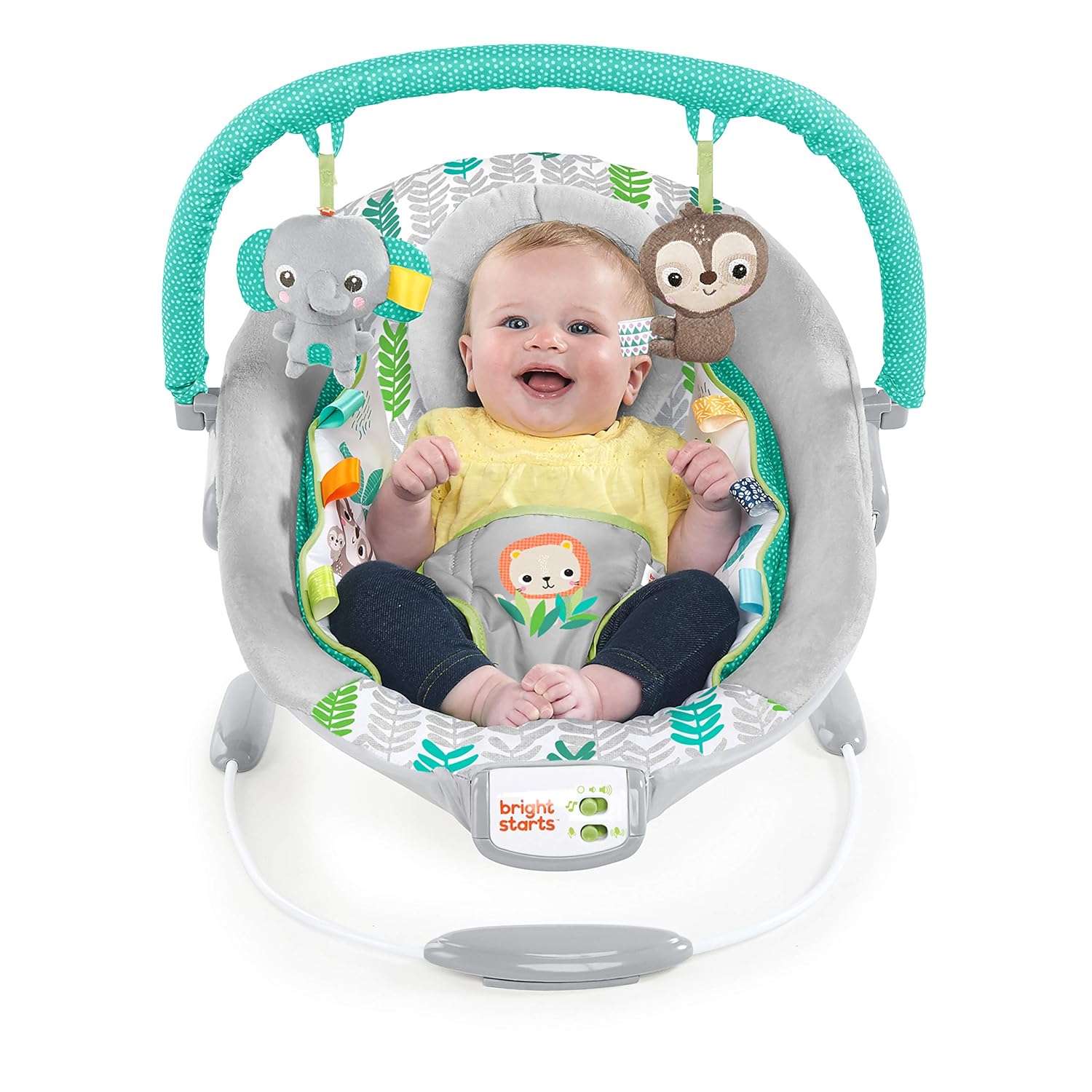 bright starts whimsical wild cradling bouncer seat with soothing vibration & melodies