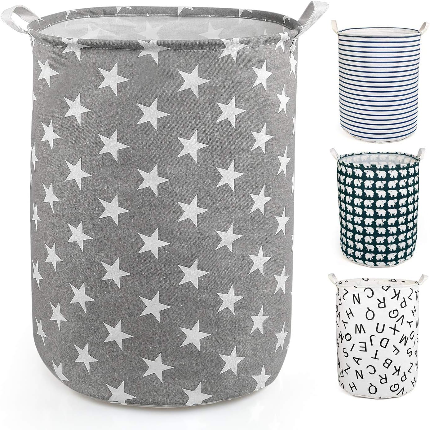 NEWSTYLE Faltbar Wäschekorb,Wasserdicht Schmutzige Kleidung Household Rund Wäschebox Wäschetruhe Wäschekiste Kinder Spielzeug Organizer Aufbewahrungsbeutel mit Henkel (Grau Star)