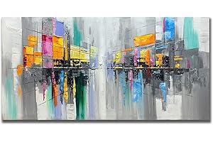 Yika Art Paintings, Abstract Wall Art Thick Texture Modern Gorgeous Abstract Oil Painting Urban landscape Picture Home Decor - 24x48 inches