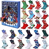 Jiuguva 24 Pairs Christmas Socks Advent Calendar 2025, Christmas Socks Bulk 24 Days Countdown Box Gift for Xmas Party Favor Gifts